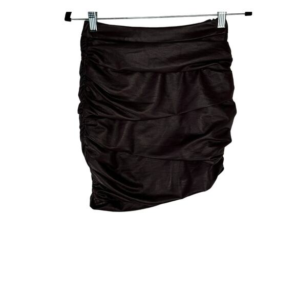 Lulus Cool Factor Ruched Vegan Leather Mini Skirt Brown Women’s size XS - Picture 1 of 6